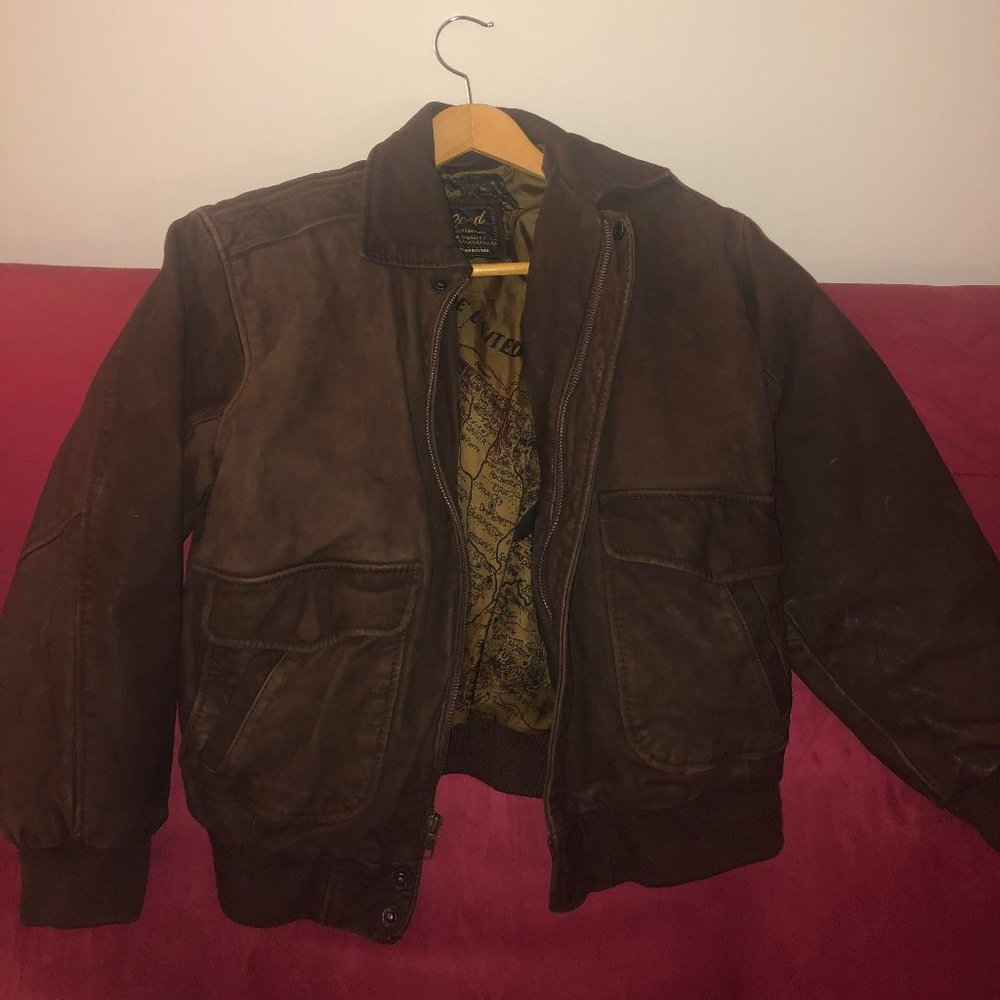 Brown Leather Bomber  Aviator Jacket Reed Sportswear Sz Medium